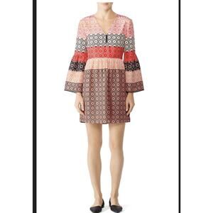 Derek Lam 10 Crosby Dress Womens 0 Cadie Tiered Silk Geo Mini Bell Sleeve Boho
